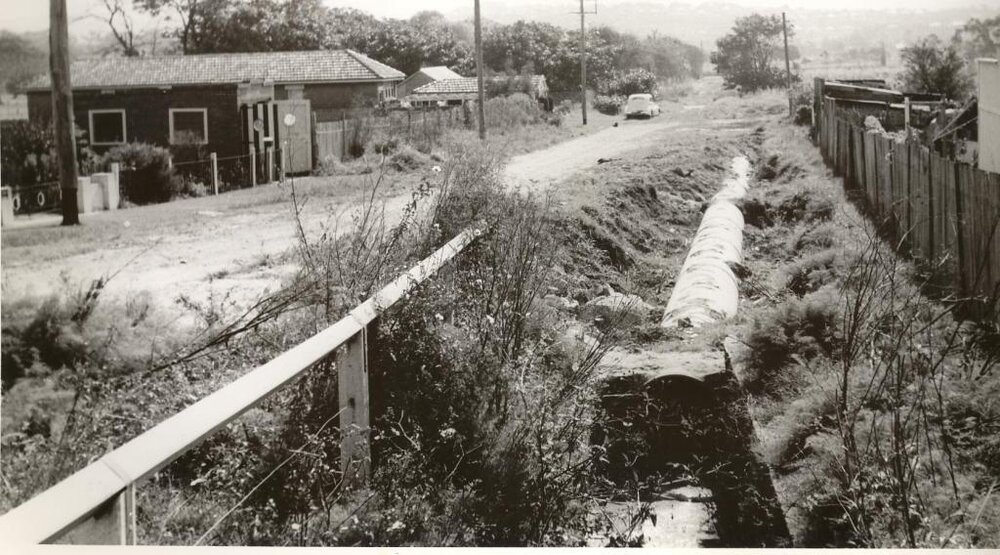 Balgowlah Road and Kenneth Road new oval project, pipeline Suwarrow Street, Balgowlah, 23rd April 1959