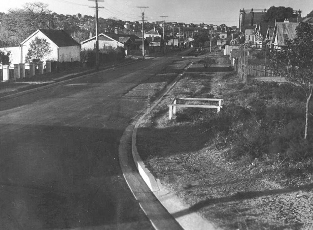 Balgowlah Road northeast from Suwarrow Street and Gasometer, Balgowlah, 29th June 1946 