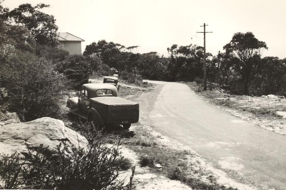 Bower Street, with parked trucks, Manly, September 1955
