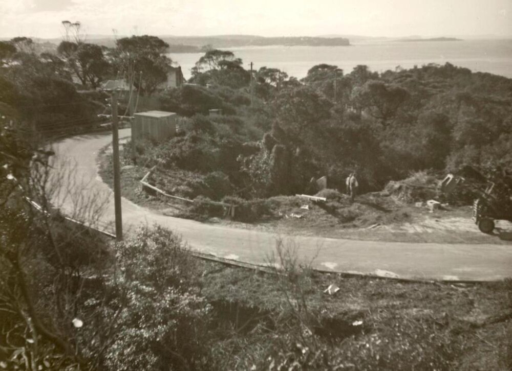 Bower Street tip, view north at bend, Manly, August 1950