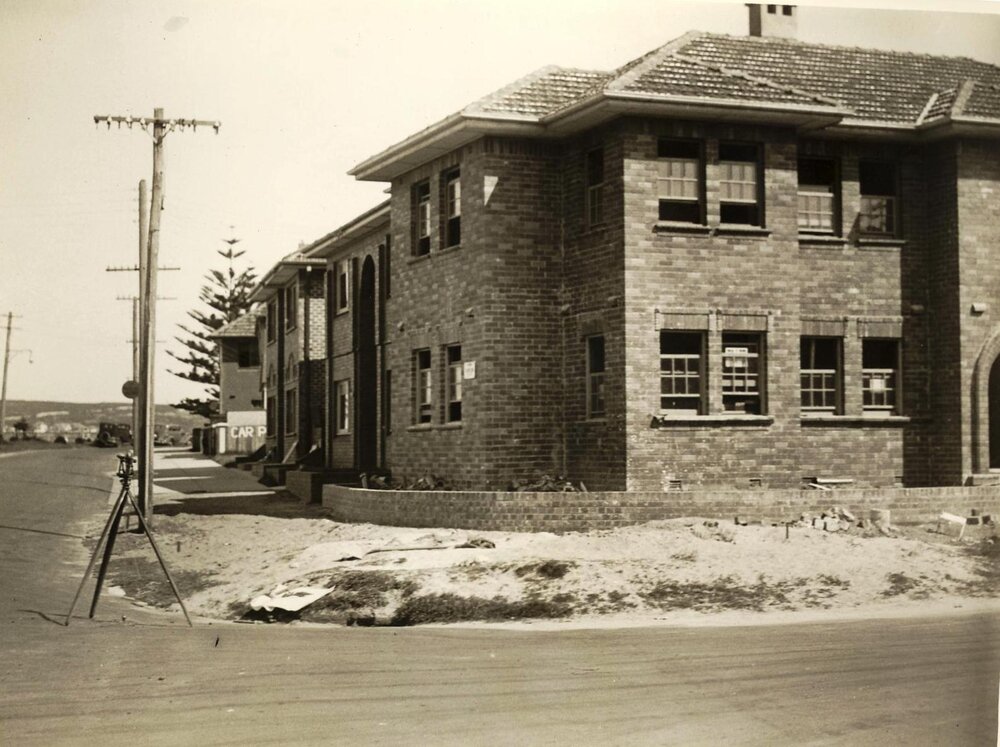Collingwood Street corner North Steyne, with surveyor's gear, Manly, 25th February 1936