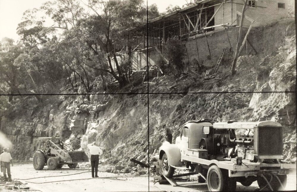 Castle Circuit, Lot 20 rock cut excavation work continues with workcrews, Seaforth, 10th May 1963