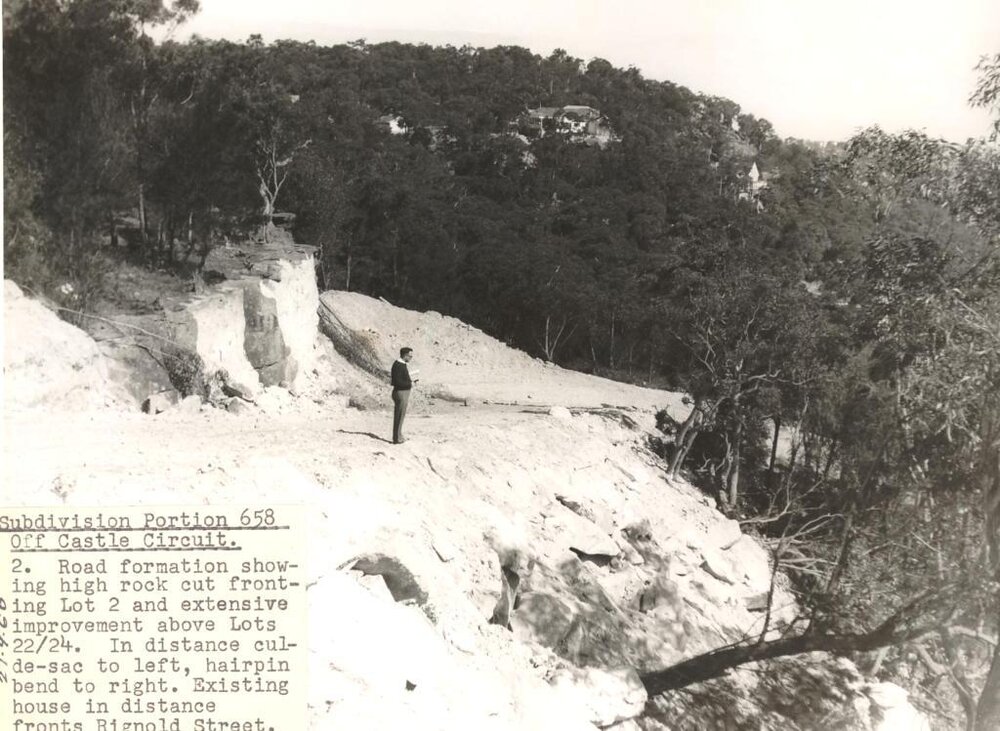 Subdivision Portion 658 off Castle Circuit, showing high rock cut, Seaforth, 27th September 1960