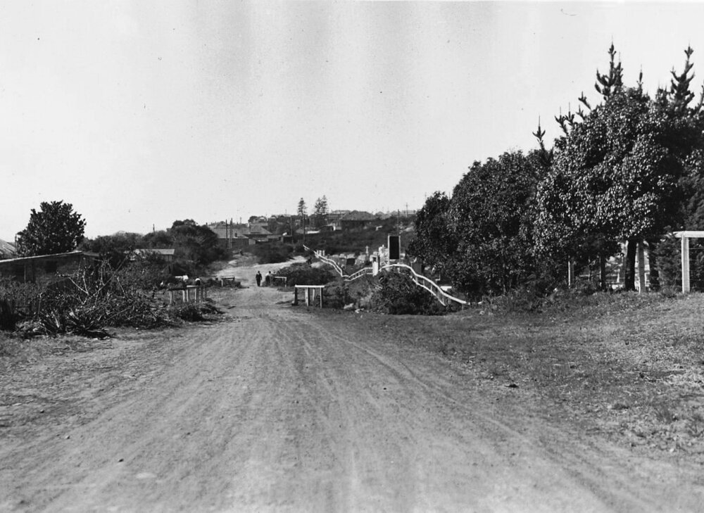 Cemetery Road from Hill Street, with cemetery to the right, Balgowlah, 20th July 1936