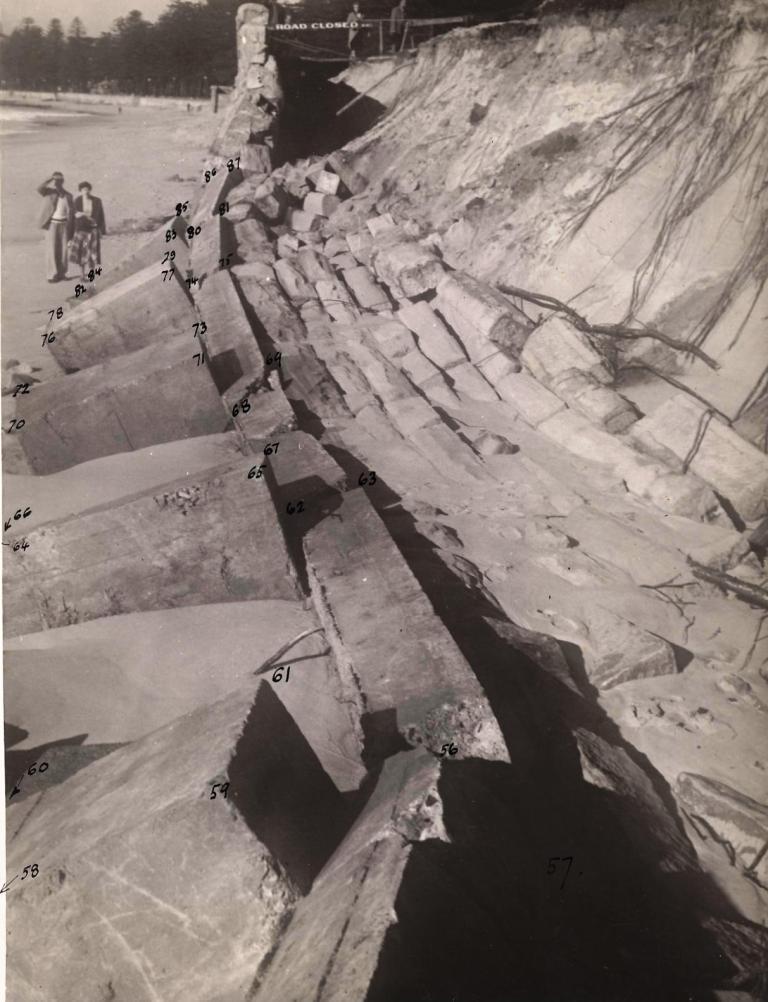 Collapsed sea wall north of Carlton Street, Manly, 28th June 1950