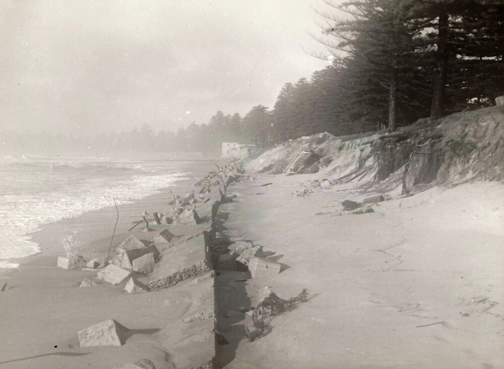 Debris north of surf club, North Steyne, Manly, 21st July 1950