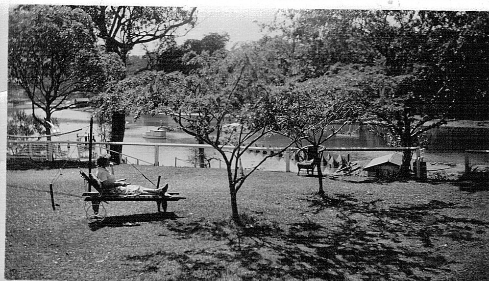 The bay and the tops of the concrete pyramids installed during World War II, Mona Vale.