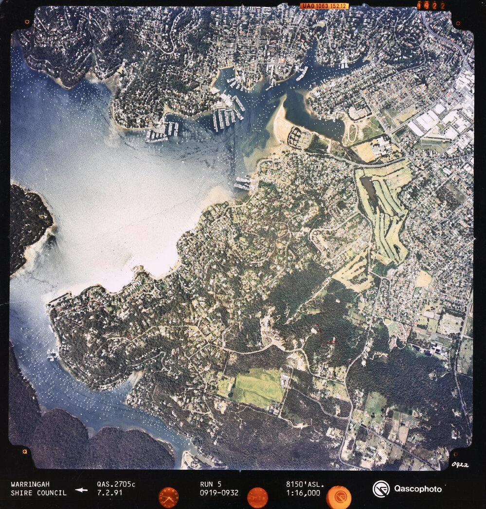 Aerial view of Church Point, Mona Vale, Bayview and Newport, 1991 