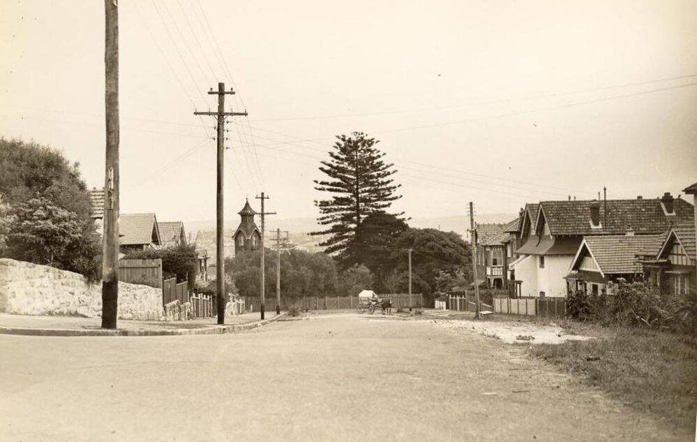 Fairy Bower Road, with horse and cart, Manly, 29th July 1935
