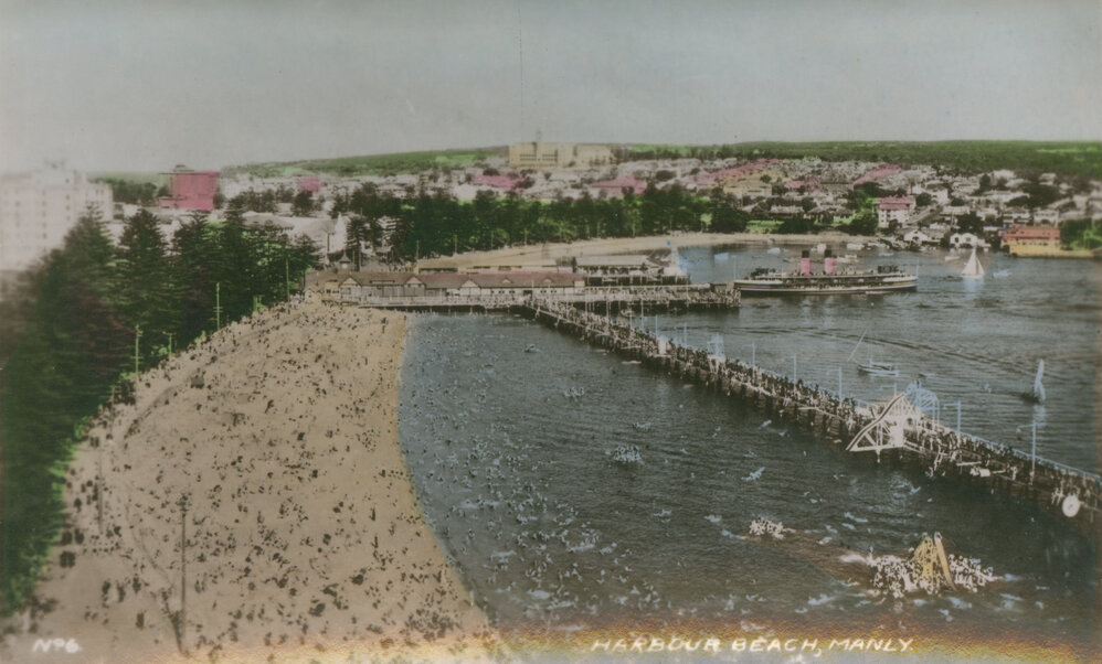 Hand coloured image of Manly Harbour Pool, Manly