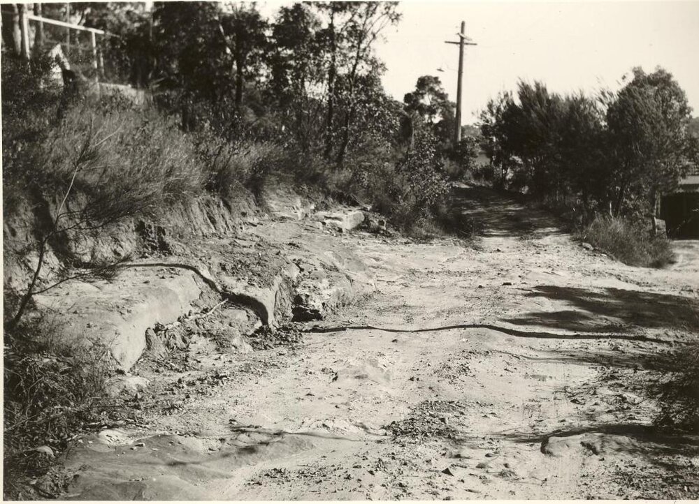 Roadwork continues in Gurney Crescent, Seaforth, November 1955