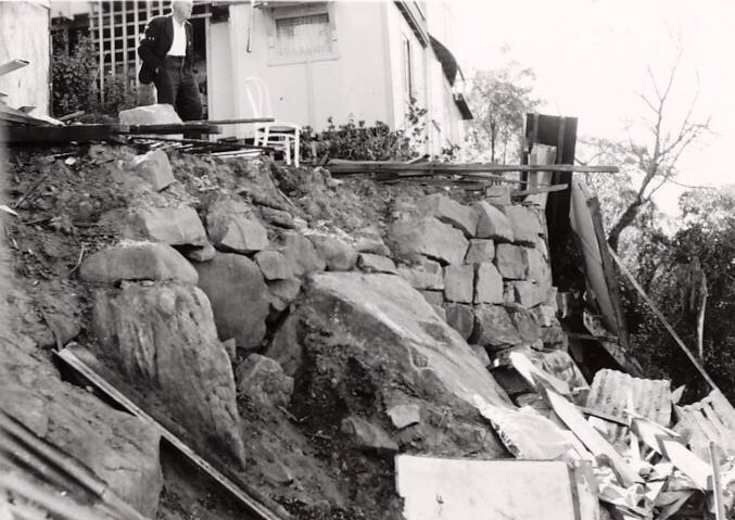 Landslip at Adams property, Seaforth Crescent, Seaforth, 30th August 1956