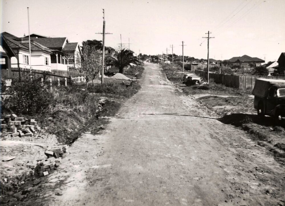 MacMillan Street from Frenchs Forest Road, Seaforth, October 1952