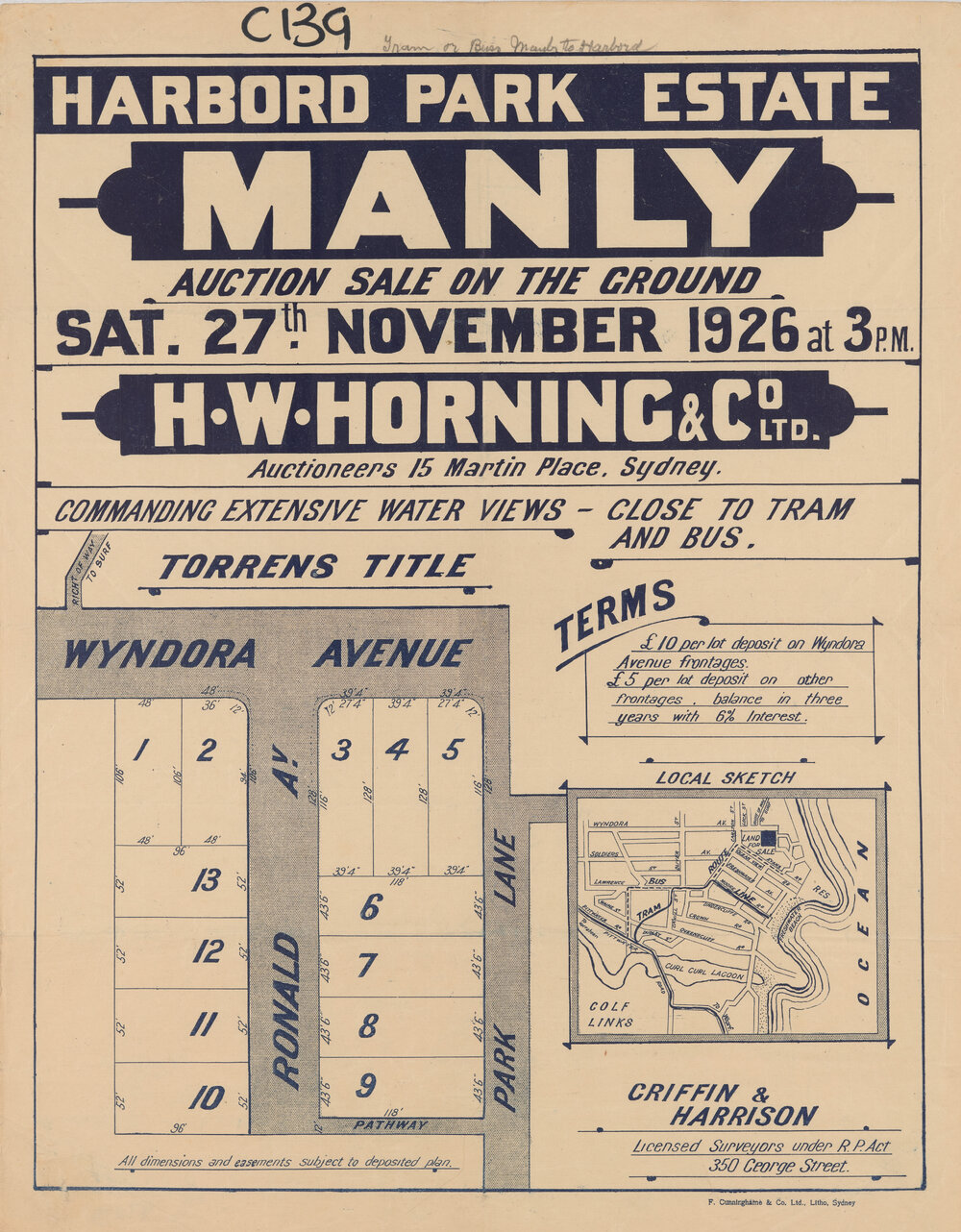 Harbord Park Estate, Freshwater, 1926: Subdivision Plan