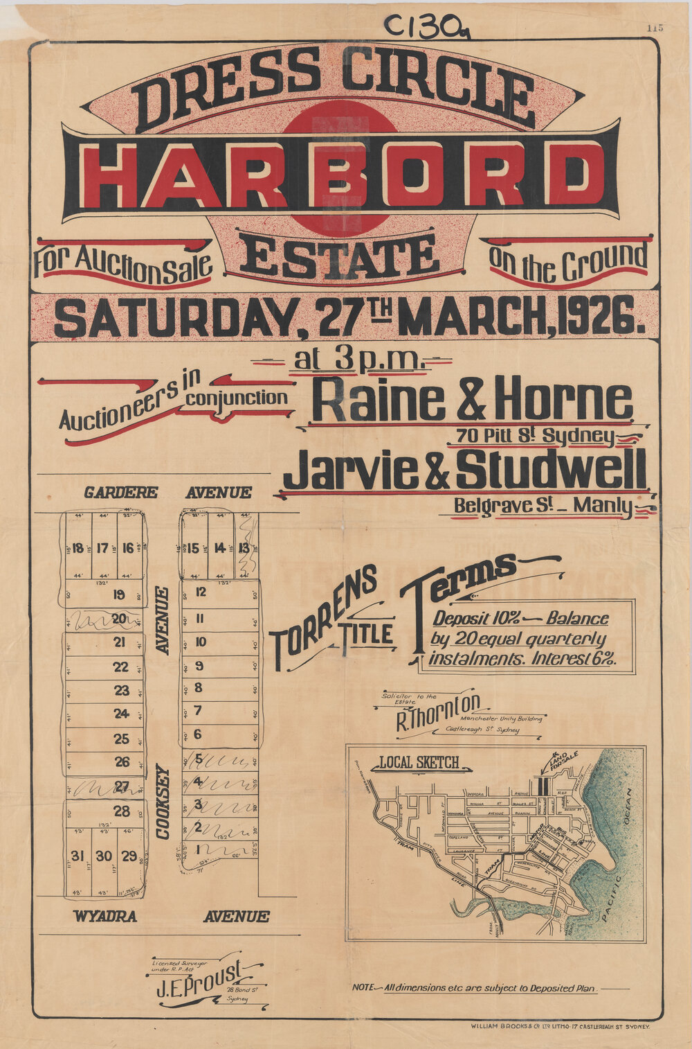 Dress Circle Estate, Freshwater, 1926: Subdivision Plan