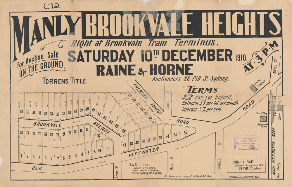Manly Brookvale Heights Estate, Brookvale, 1910; Subdivision Plan