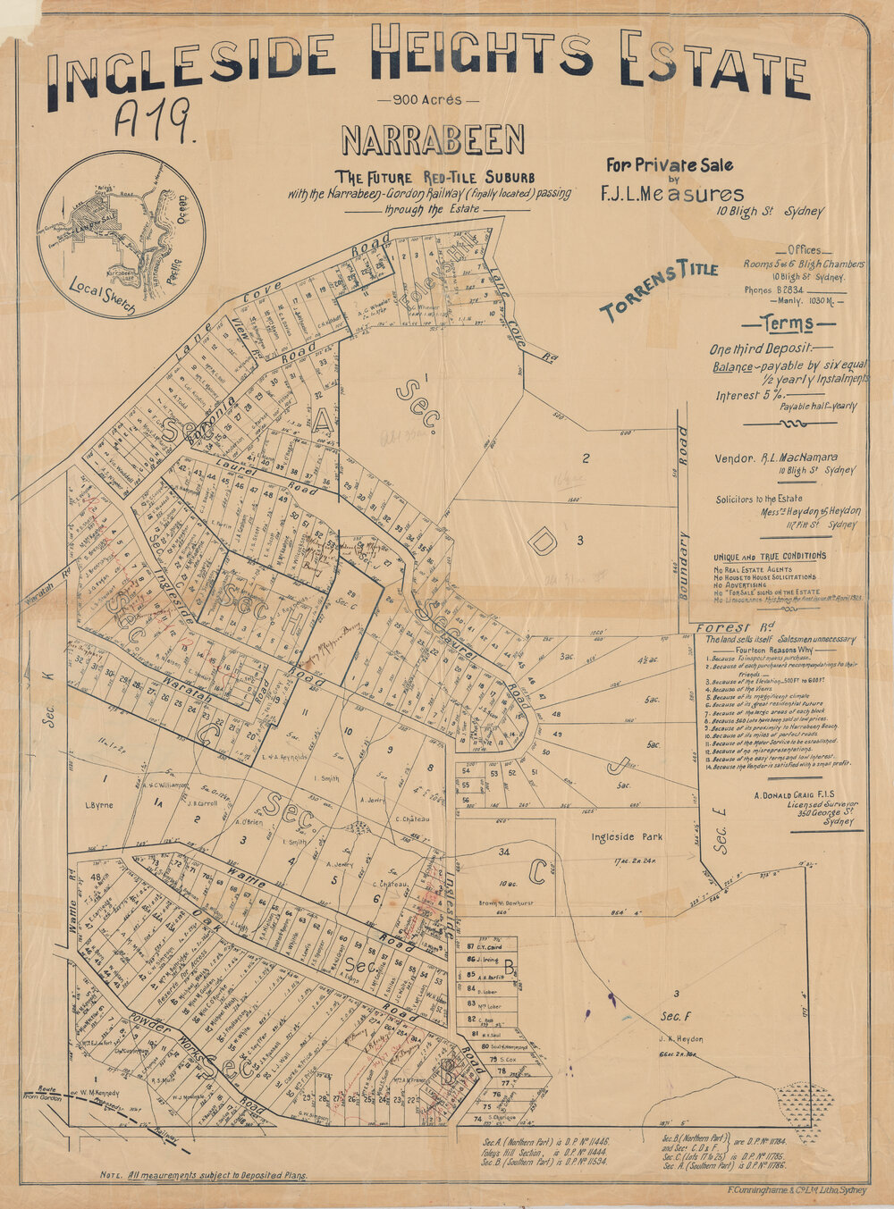 Ingleside Heights Estate, Ingleside, 1923: Subdivision plan