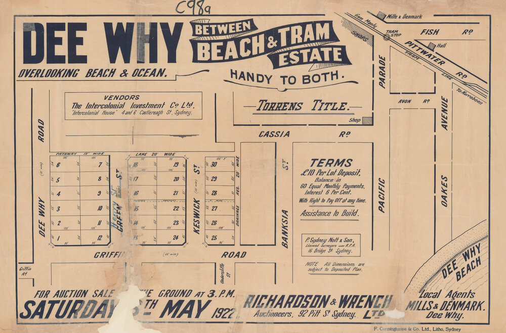 Dee Why, Beach &amp; Tram Estate, Dee Why : Subdivision Plan