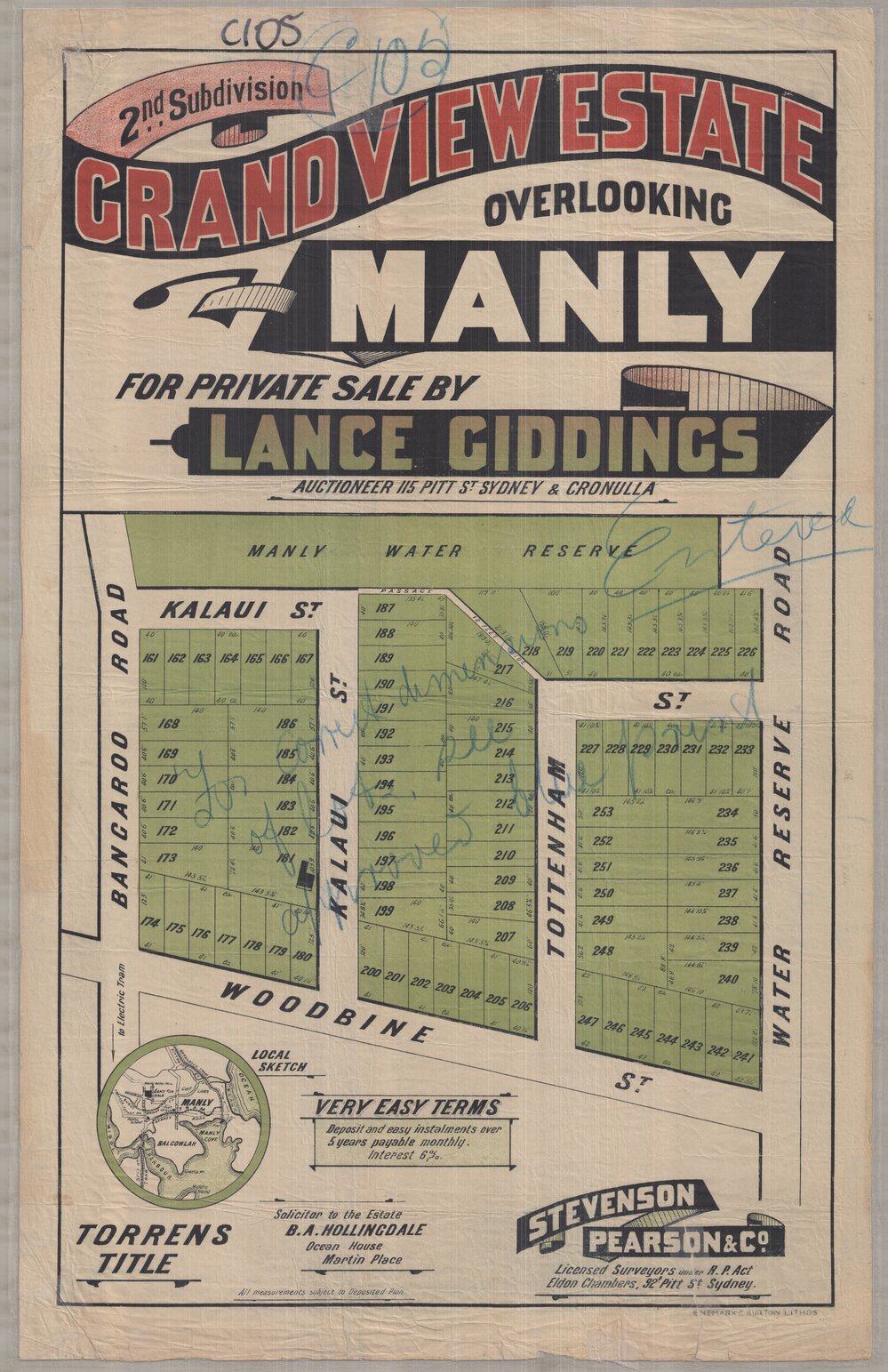 Grand View Estate, North Balgowlah 1921: Subdivision Plan