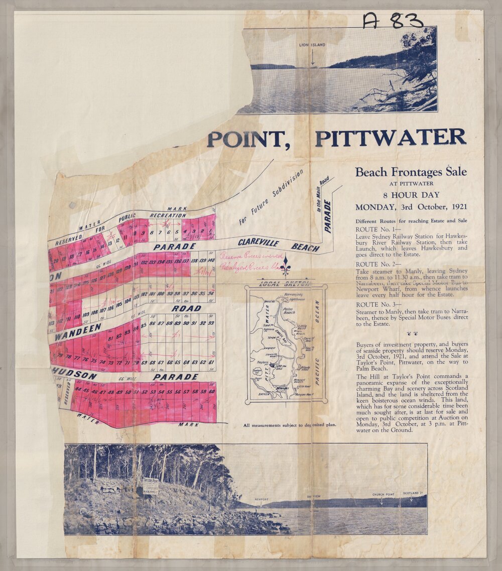 Taylors Point, Pittwater, 1921: Subdivision plan