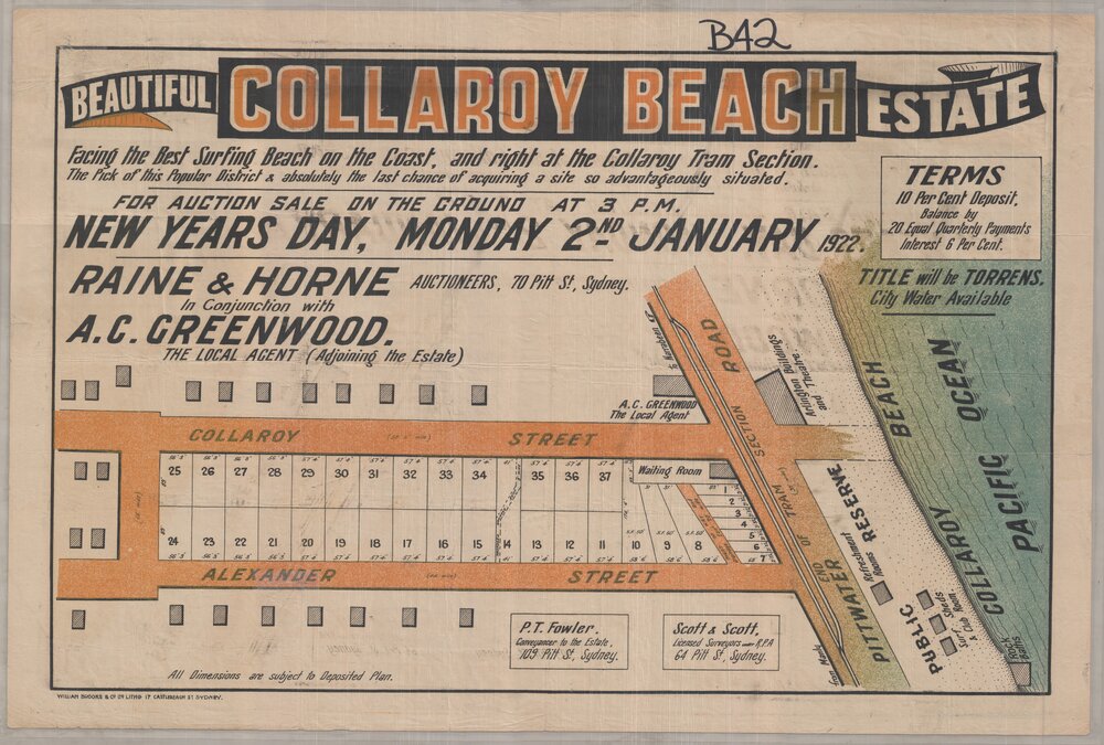 Collaroy Beach Estate 1922: Subdivision Plan