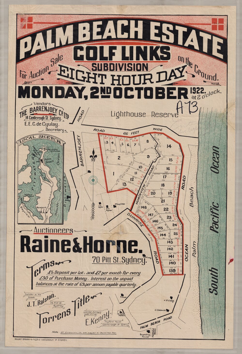 Palm Beach Estate Golf Links, Palm Beach, 1922: Subdivision plan