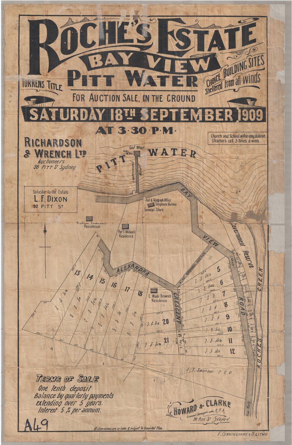 Roche's Estate Bayview, 1909: Subdivision Plan