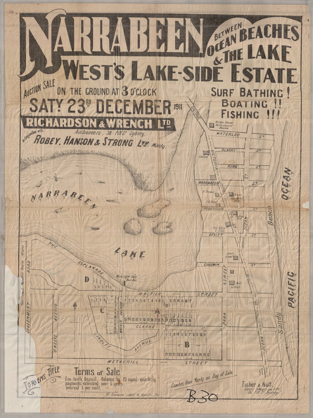West's Lake-Side Estate, Narrabeen, 1911: Subdivision Plan