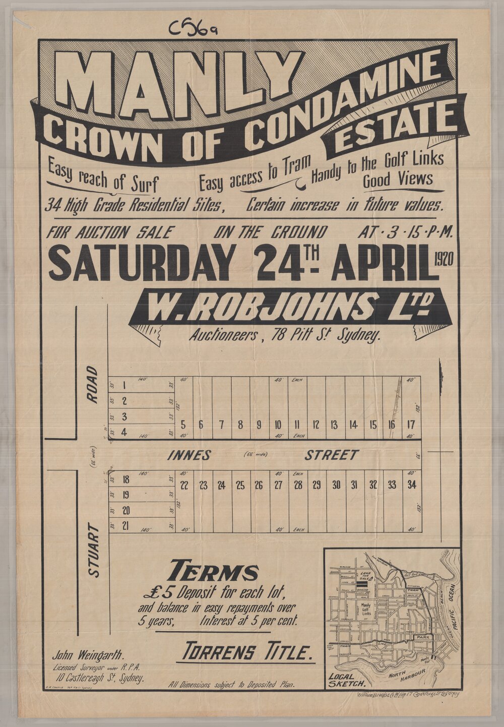 Crown of Condamine Estate, Manly Vale, 1920: Subdivision Plan