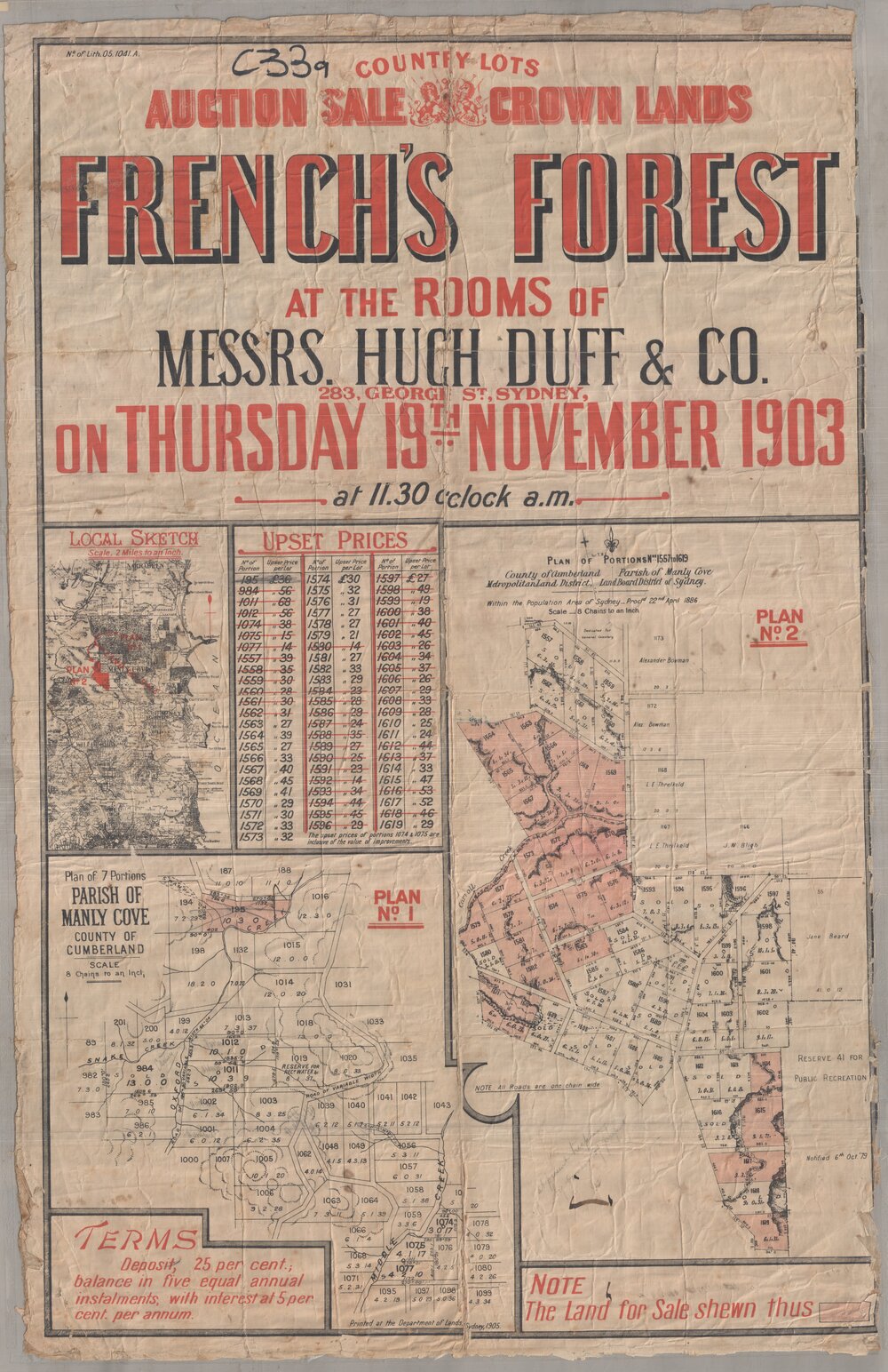 Frenchs Forest, Crown land sale, 1903: Subdivision Plan