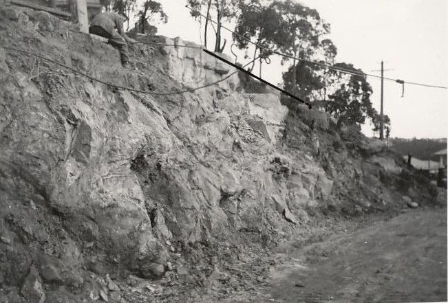 Peronne Avenue, cuttings into rock face, Clontarf, 1956
