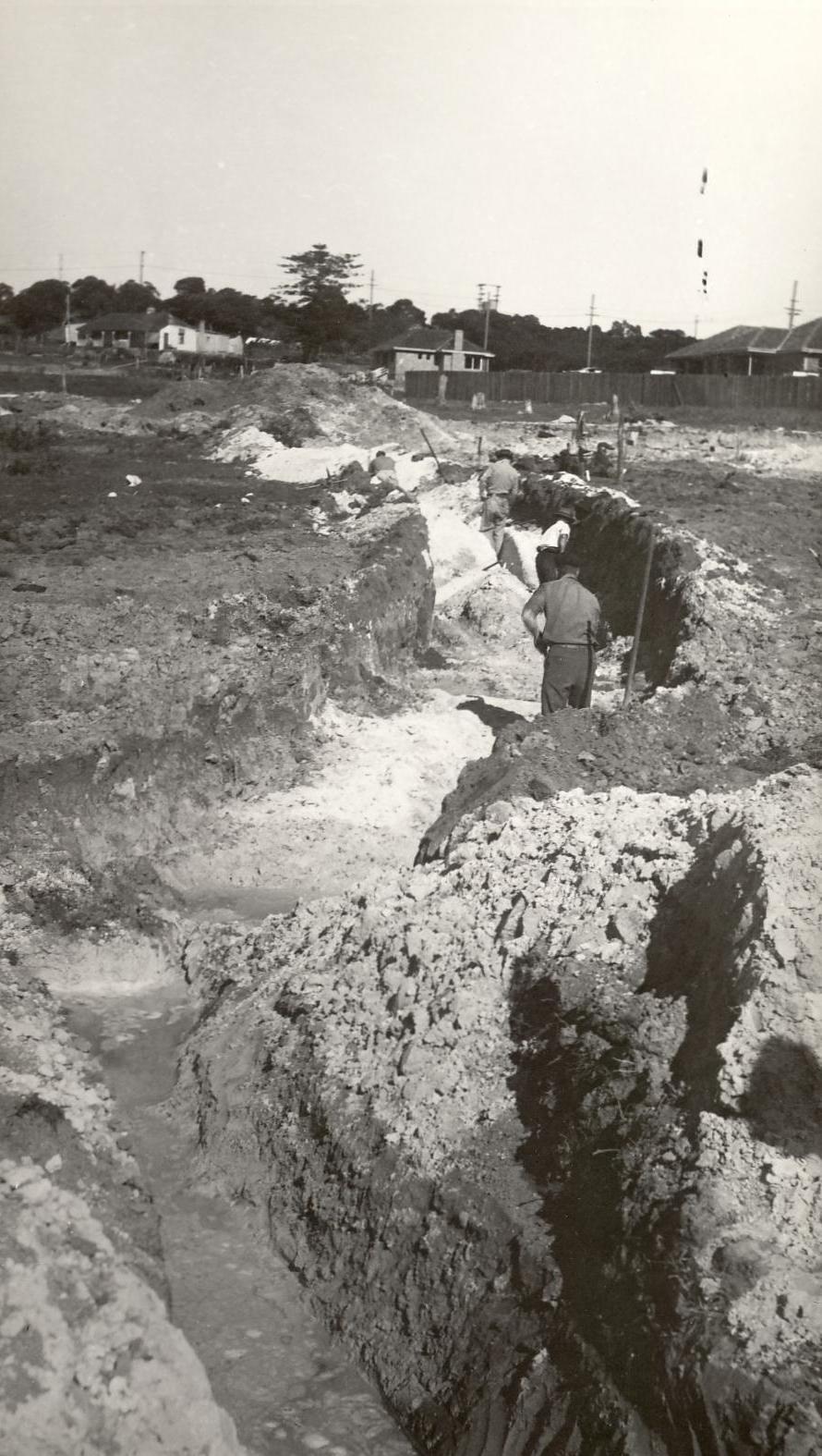 Phillip Avenue, workmen excavating trench, Seaforth, 24th July 1947