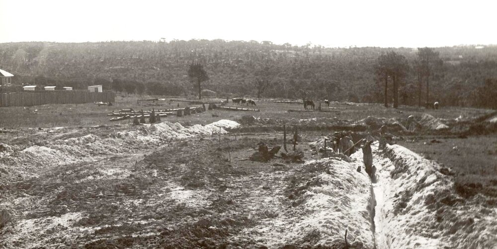 Phillip Avenue worksite, work crew digging trench, Seaforth, 24th July 1947