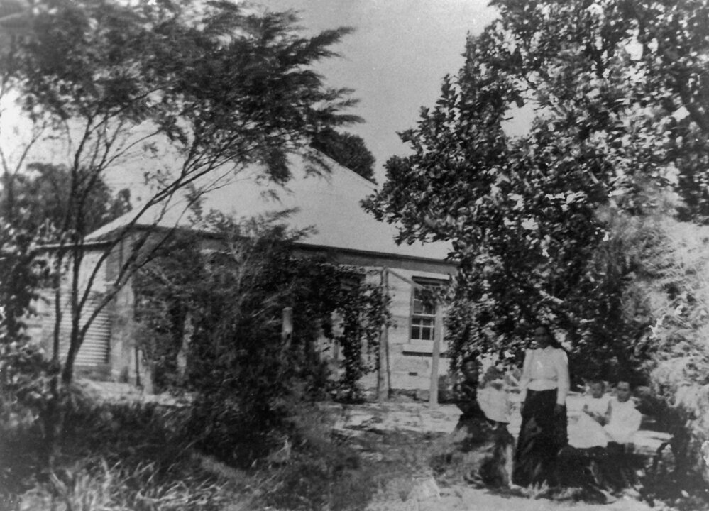 Eucalyptus cottage soon after it was built in 1875 at end of Robert Ave, North Manly 
