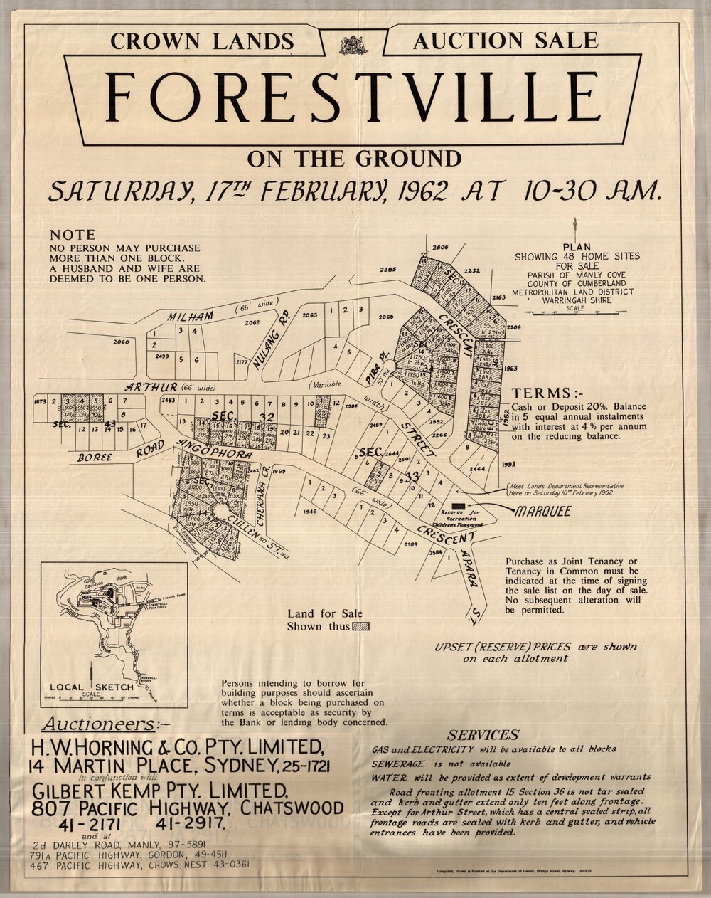 Crown Land Sale Forestville, 1962: Subdivision Plan