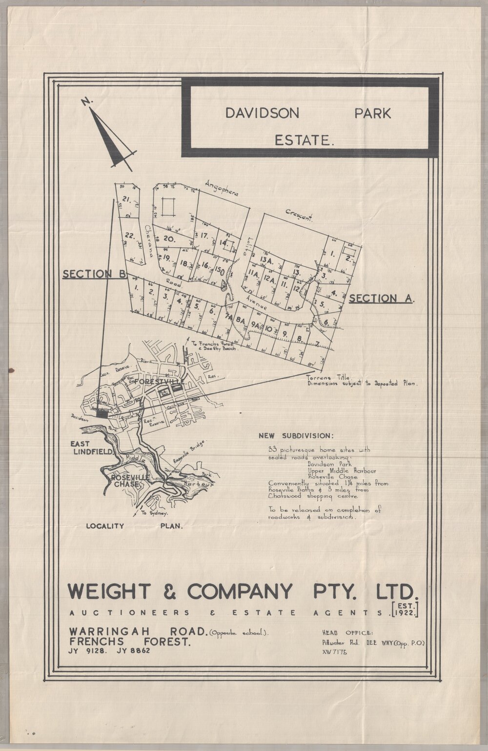 Davidson Park Estate, Forestville, 1960: Subdivision Plan