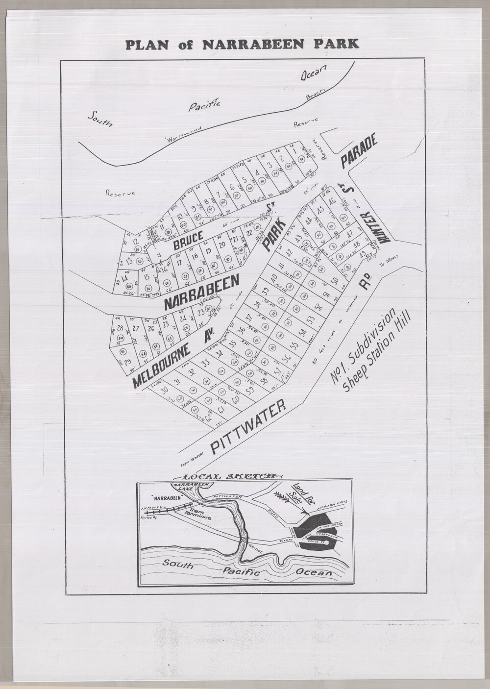 Plan of Narrabeen Park Estate No. 1, Mona Vale 1928; Subdivision Plan