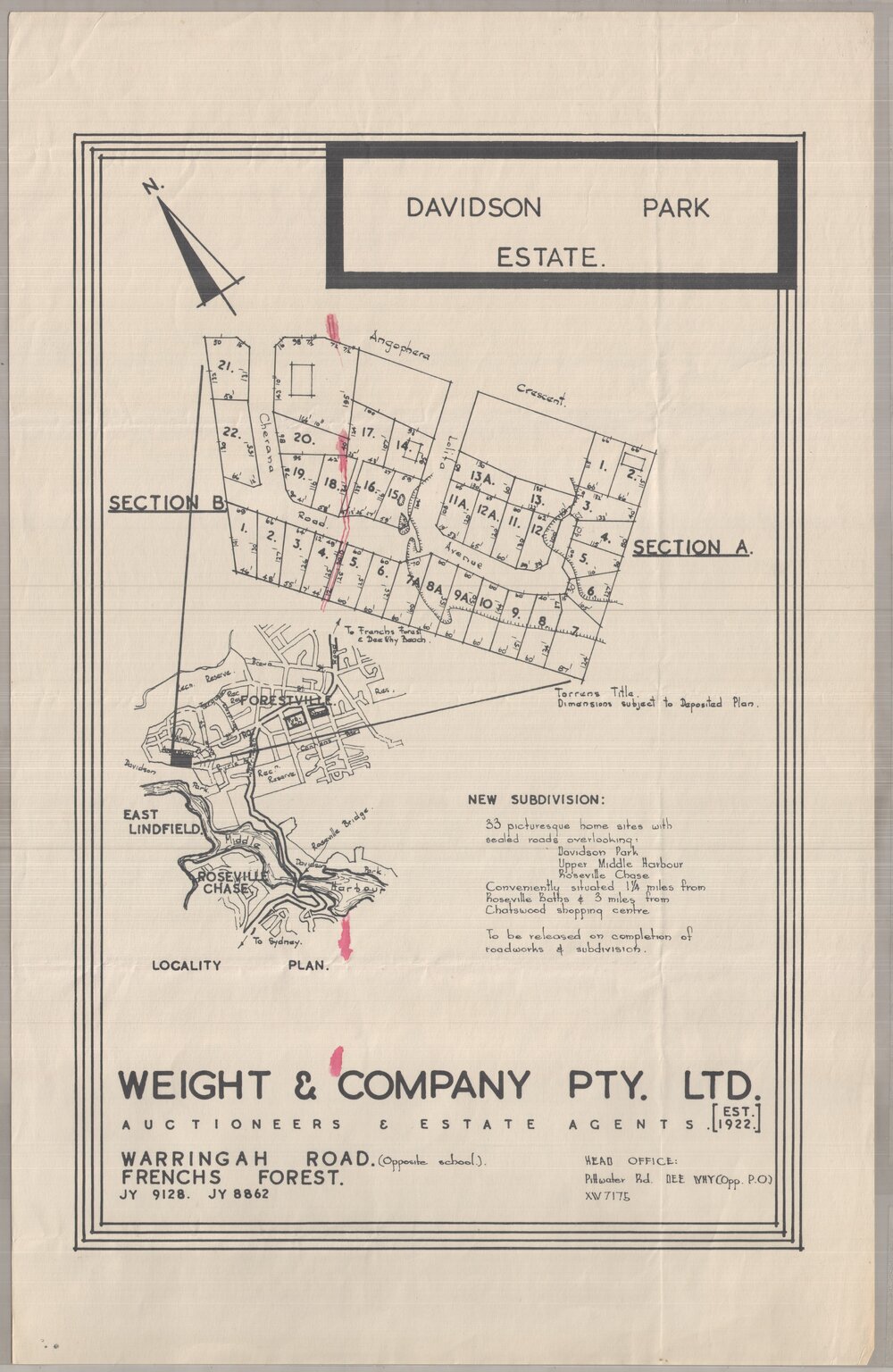 Davidson Park Estate, Forestville: Subdivision Plan 1960