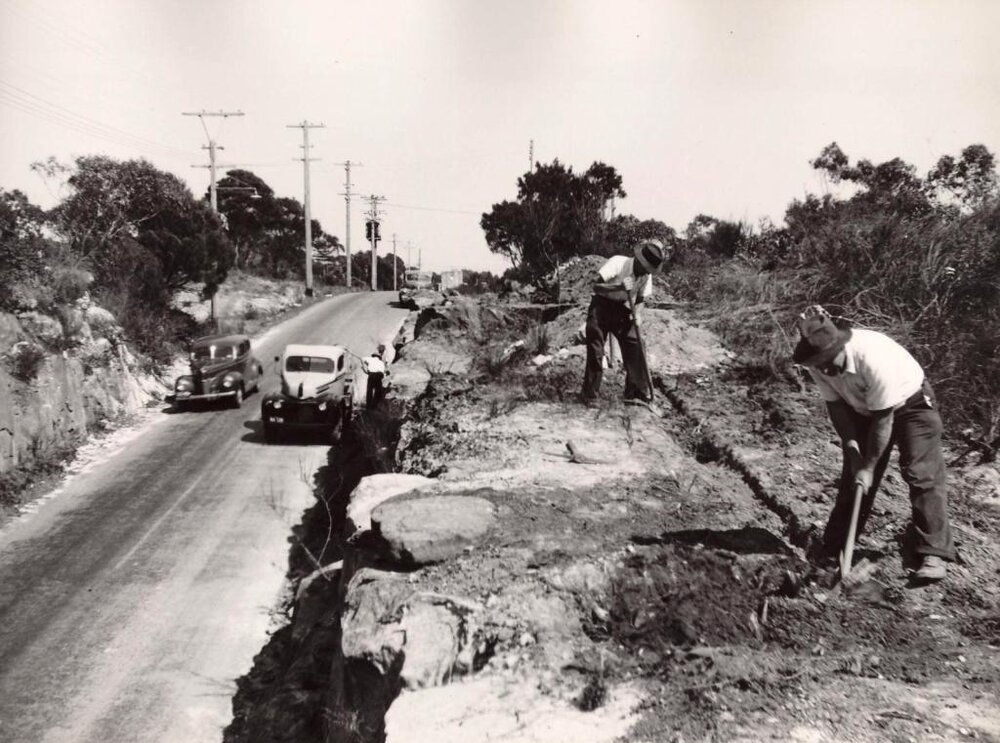 Workmen in Frenchs Forest Road, Seaforth, 7th October 1949