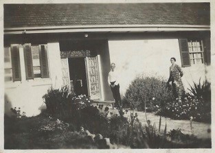 Frank and Mary Horton outside entrance to Jonah's Restaurant, Whale Beach