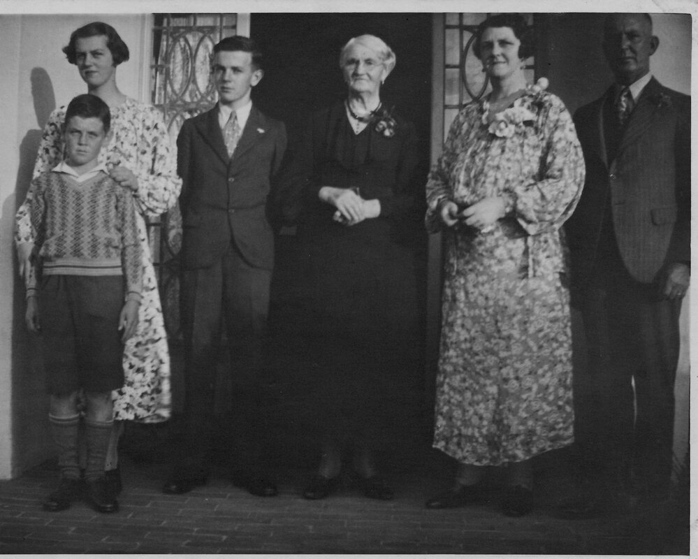The Horton family outside entrance to Jonah's Restaurant, Whale Beach