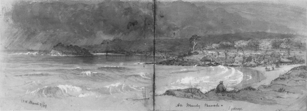 Panoramic view of Manly Beach, Manly, by JV Hall, 1869