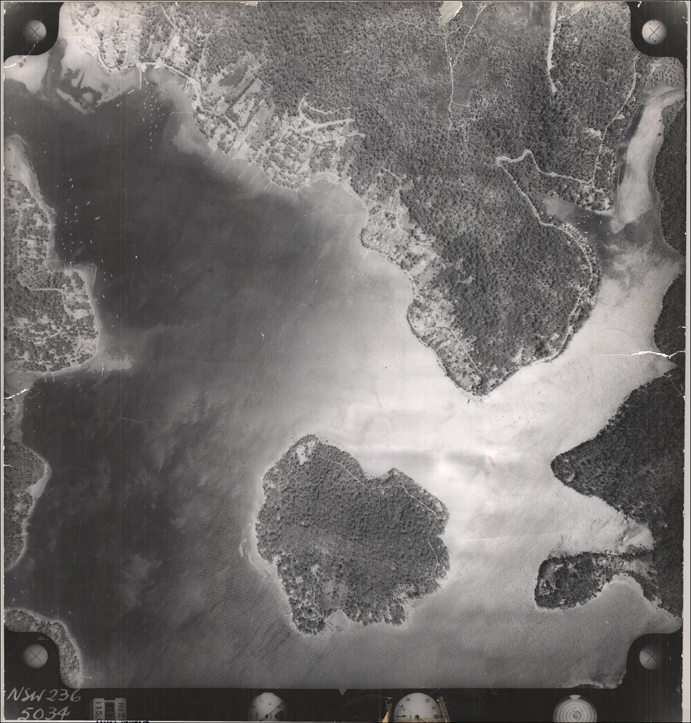 Aerial photograph of Scotland Island, Church Point, Lovett Bay, Elvina Bay, 1956