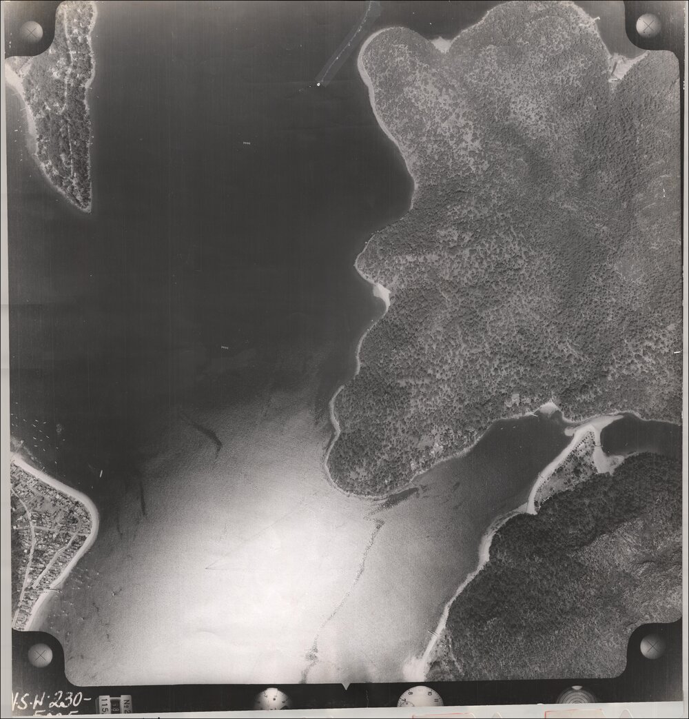 Aerial photograph of Sand Point, Palm Beach, The Basin, Ku-ring-gai Chase, 1956