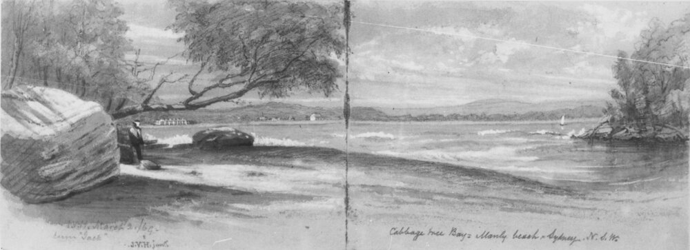 Painting of Cabbage Tree Bay, Manly, 1869