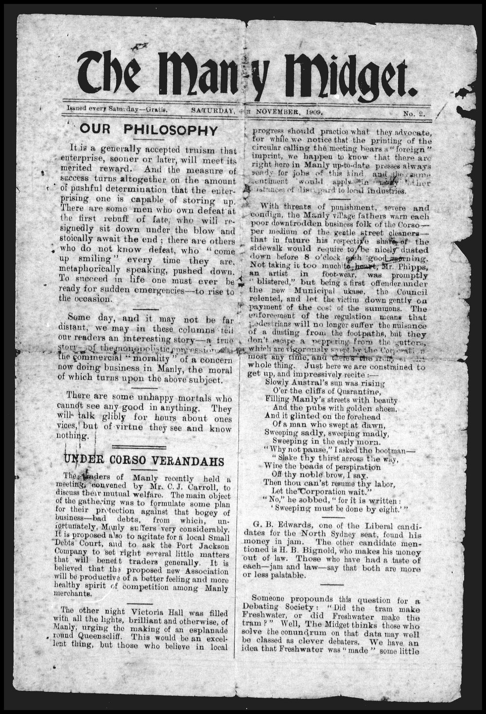 The Manly Midget Saturday, 6 November 1909