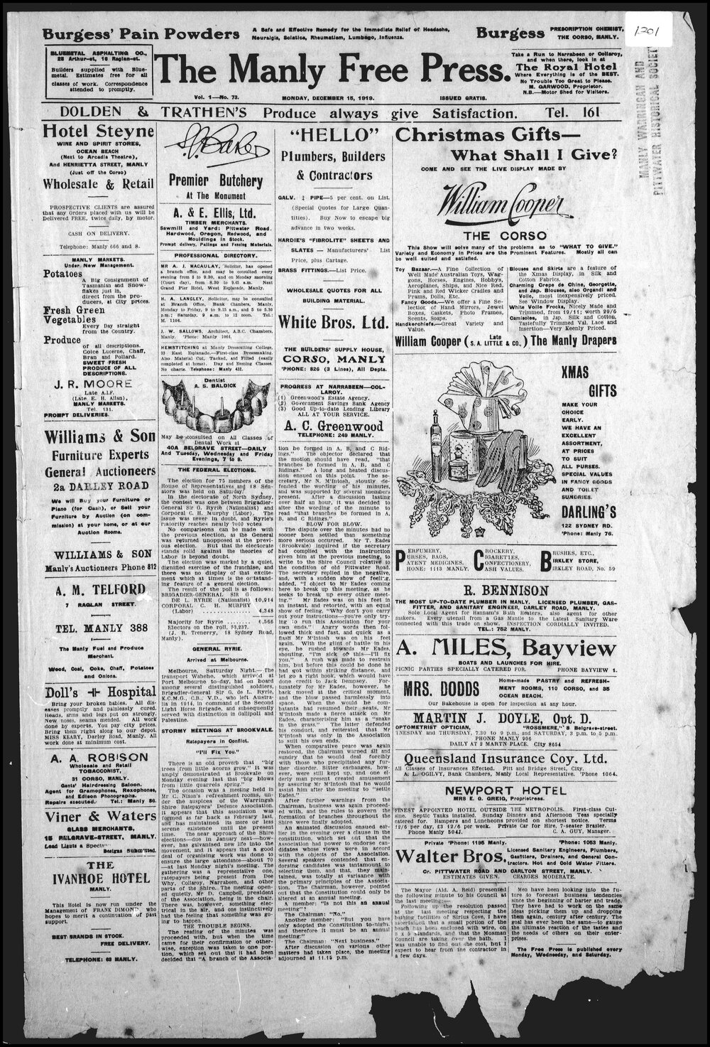 The Manly Free Press Monday, 15 December 1919