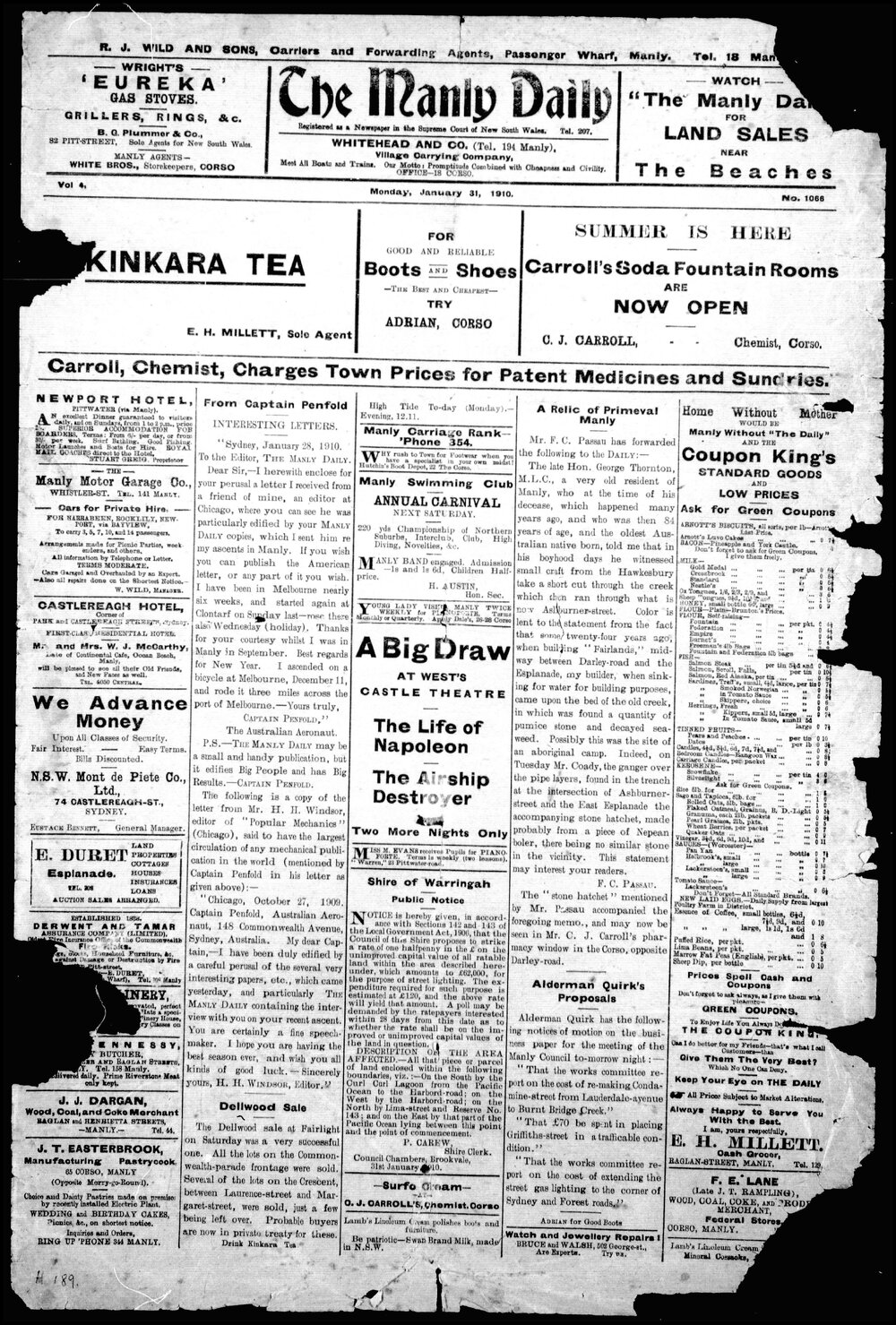 The Manly Daily, Monday 31 January 1910