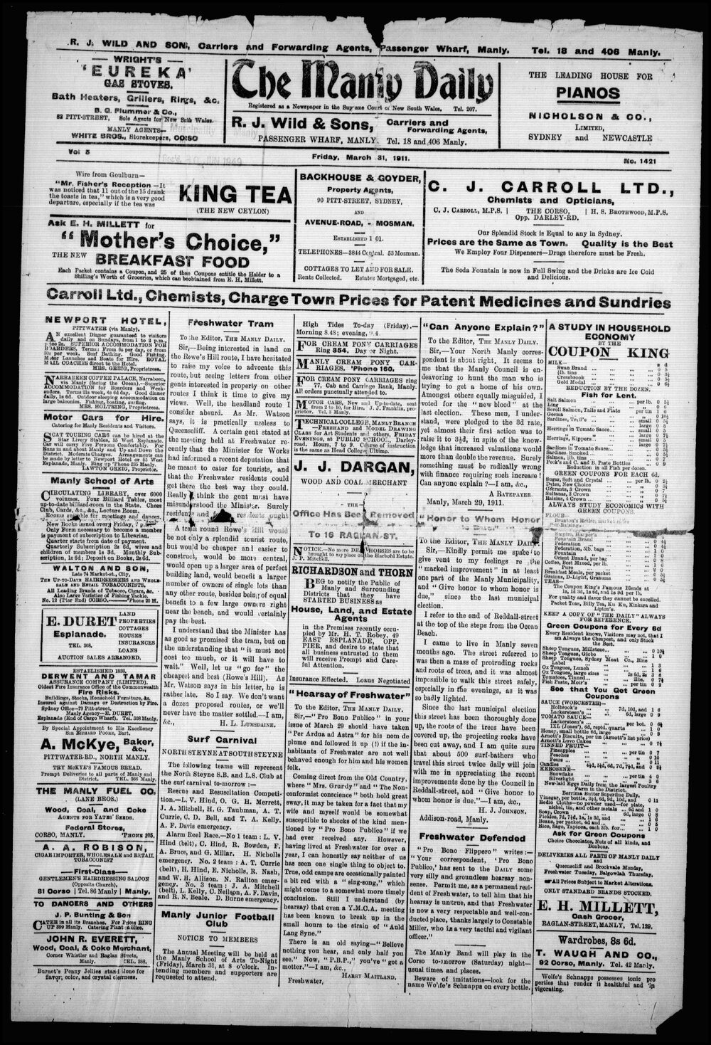 The Manly Daily, Friday 31 March 1911
