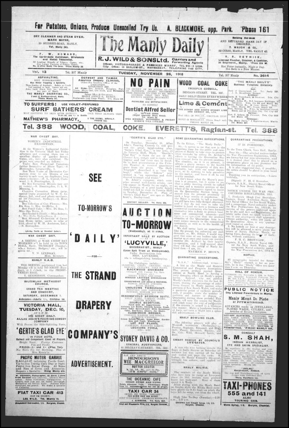 The Manly Daily, Tuesday 26 November 1918